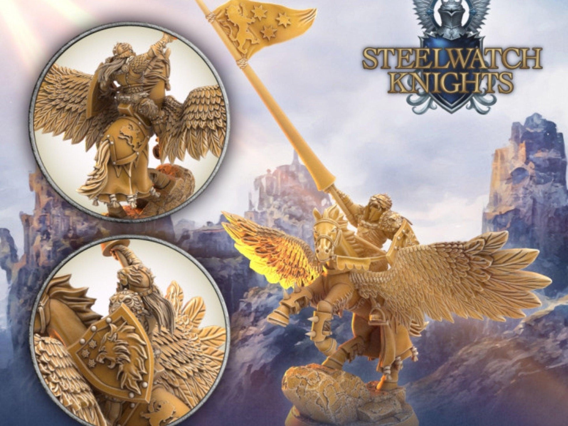 Paladin on Pegasus miniature | Dragon's Forge | 28mm Scale | DnD Miniature | Dungeons and Dragons | Knight miniature - Plague Miniatures shop for DnD Miniatures