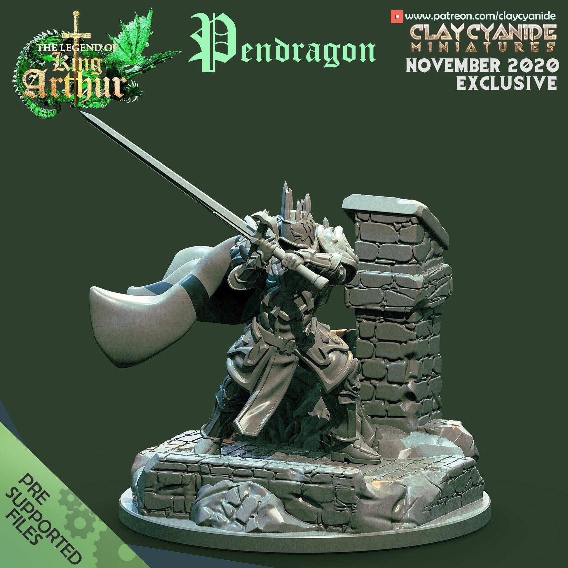 Pendragon Knight Miniature | Legendary Figure from the King Arthur Mythos for Tabletop RPGs | 32mm Scale - Plague Miniatures