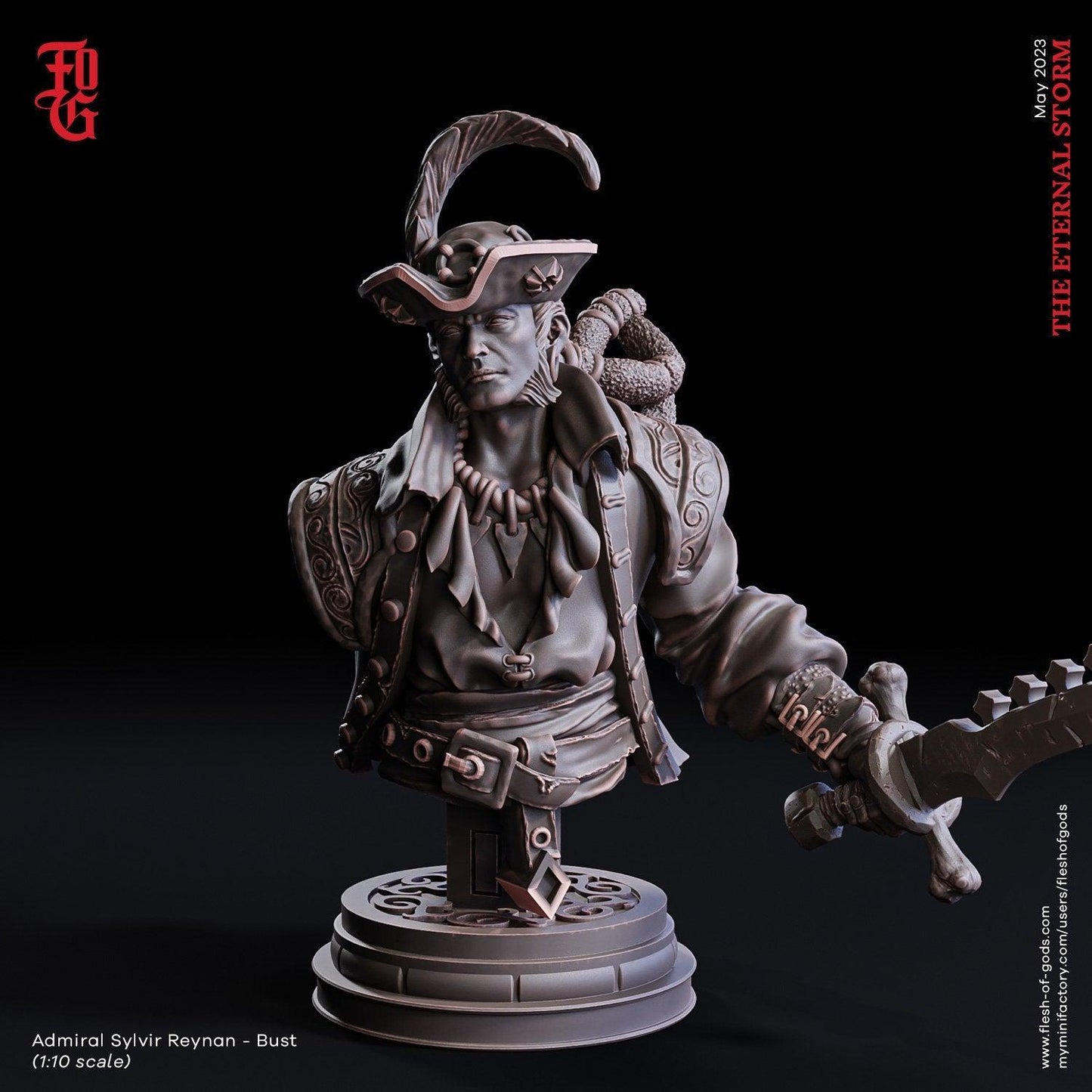 Pirate Admiral, Silvyr Reynan Miniature | Nautical Commander for DnD Adventures | 32mm Scale or 75mm Scale - Plague Miniatures