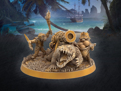 Pirate cannon crocodile miniature - 32mm scale Tabletop gaming DnD Miniature Dungeons and Dragons, wargaming dnd pirate figurine - Plague Miniatures