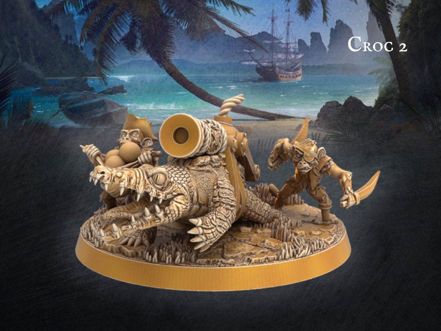 Pirate cannon crocodile miniature - 32mm scale Tabletop gaming DnD Miniature Dungeons and Dragons, wargaming dnd pirate figurine - Plague Miniatures shop for DnD Miniatures