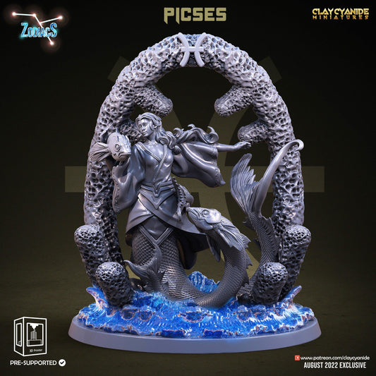 Pisces Miniature | Clay Cyanide | Zodiac miniature | Tabletop Gaming | DnD Miniature | Dungeons and Dragons | zodiac gifts pisces decor - Plague Miniatures shop for DnD Miniatures