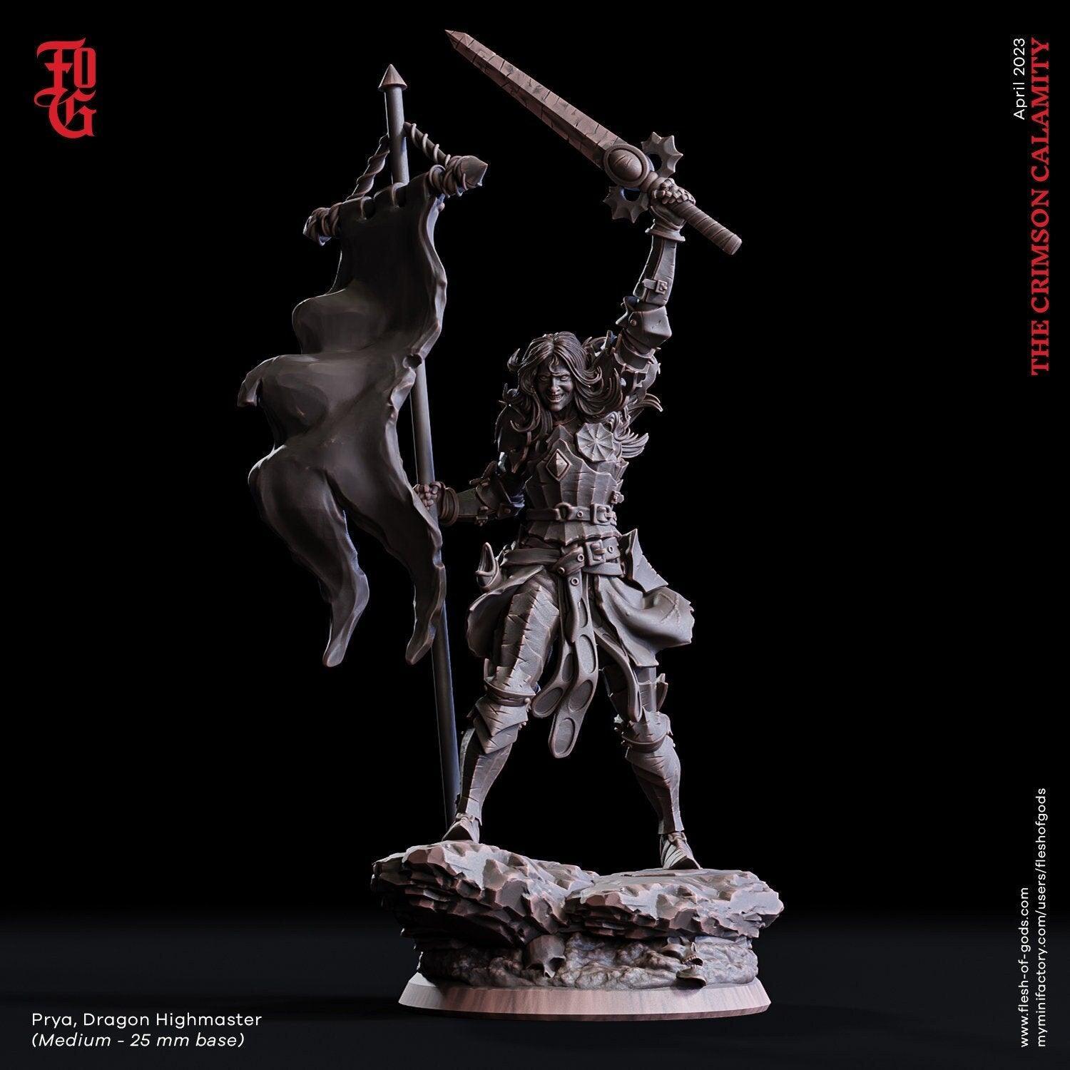 Prya, Dragon Highmaster Miniature | Fierce Warrior for Tabletop Gaming | 32mm Scale or 75mm Scale - Plague Miniatures