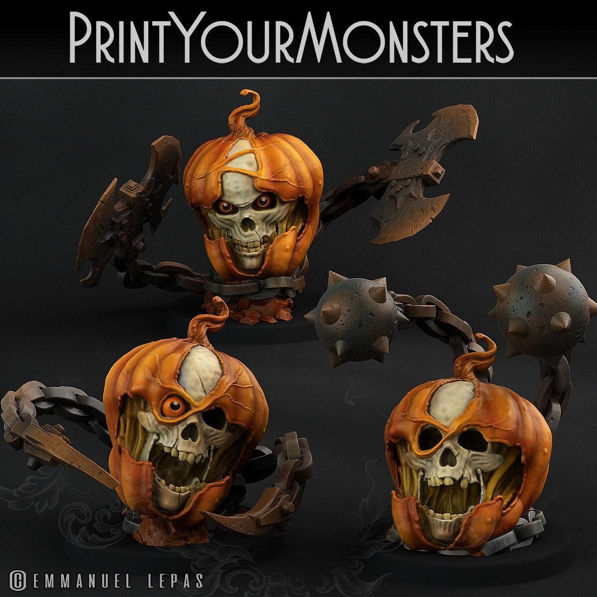 Pumpkin Head Miniatures Set | Trio of Spooky Skeletons in Pumpkins - Plague Miniatures