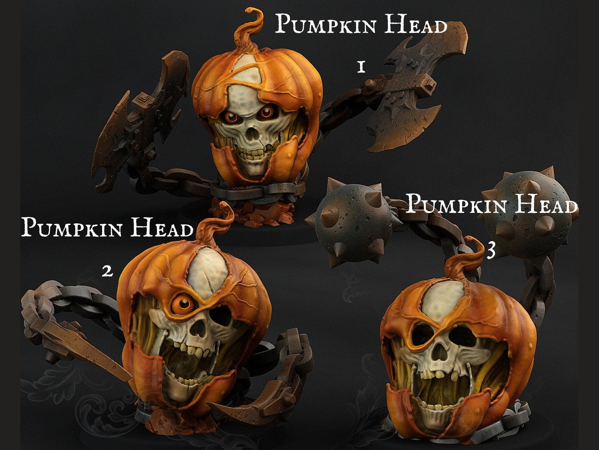 Pumpkin Head Miniatures Set | Trio of Spooky Skeletons in Pumpkins - Plague Miniatures