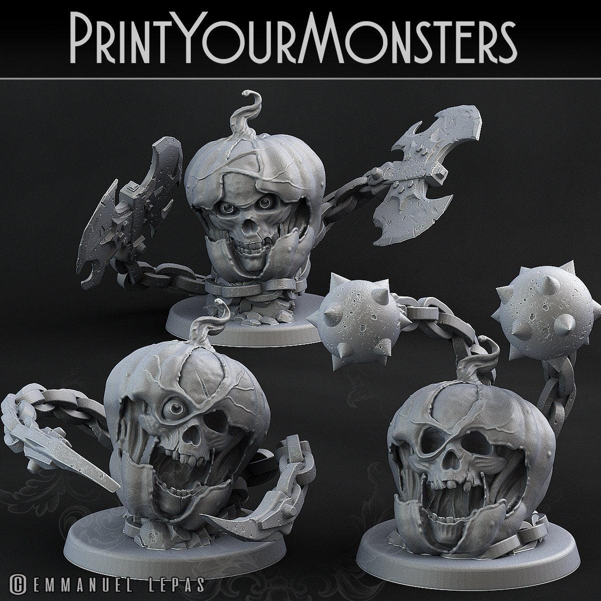 Pumpkin Head Miniatures Set | Trio of Spooky Skeletons in Pumpkins - Plague Miniatures