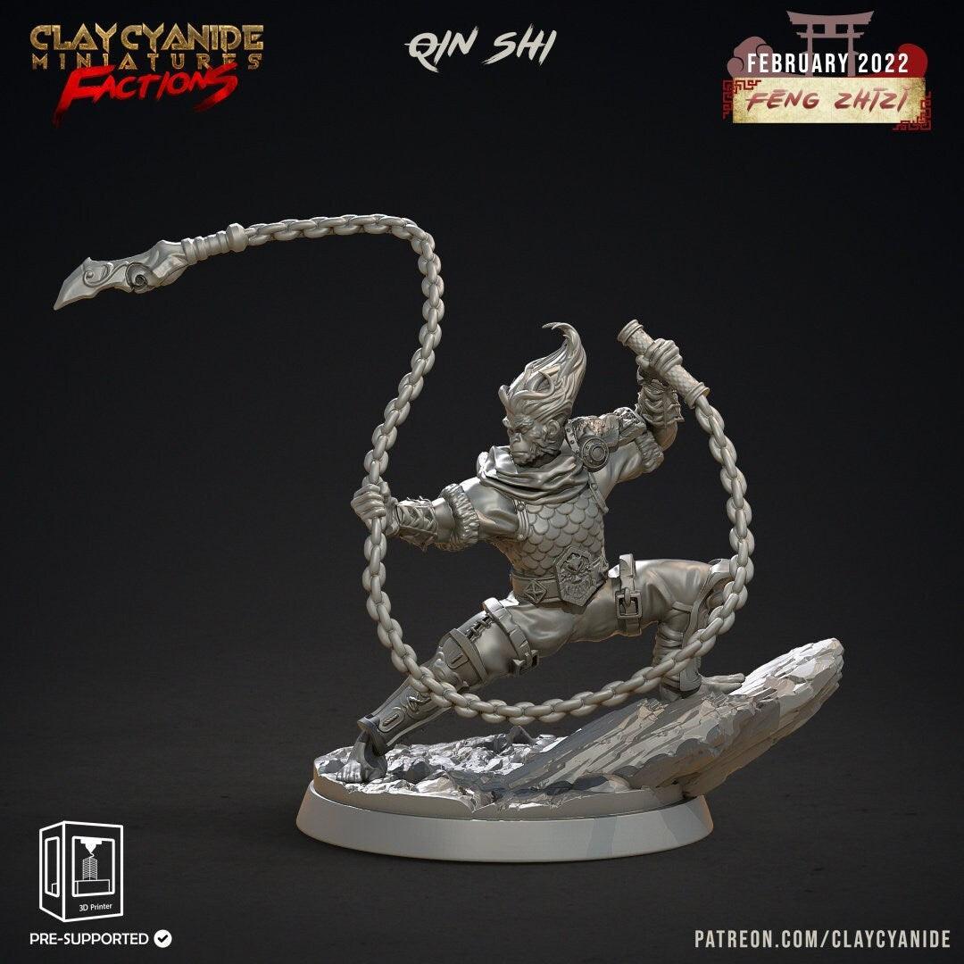 Qin Shi Apefolk Fighter Miniature | Varana Hero with Whip for Tabletop Adventures | 32mm Scale - Plague Miniatures