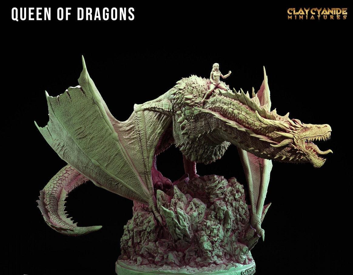 Queen of Dragons Miniature - Female Dragon Rider | DnD 5e Dragon Miniature | 32mm Scale - Plague Miniatures