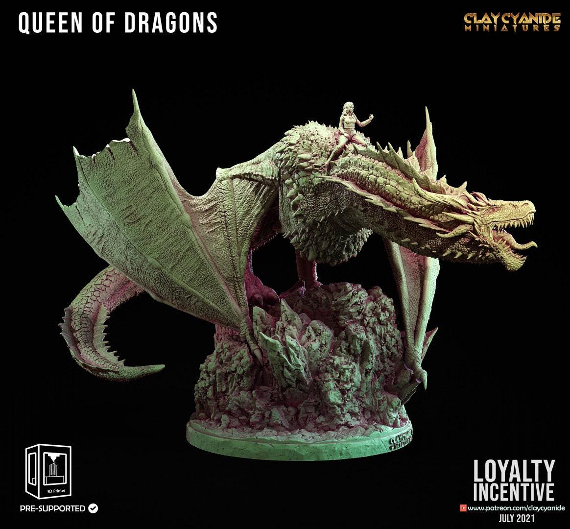 Queen of Dragons Miniature - Female Dragon Rider | DnD 5e Dragon Miniature | 32mm Scale - Plague Miniatures