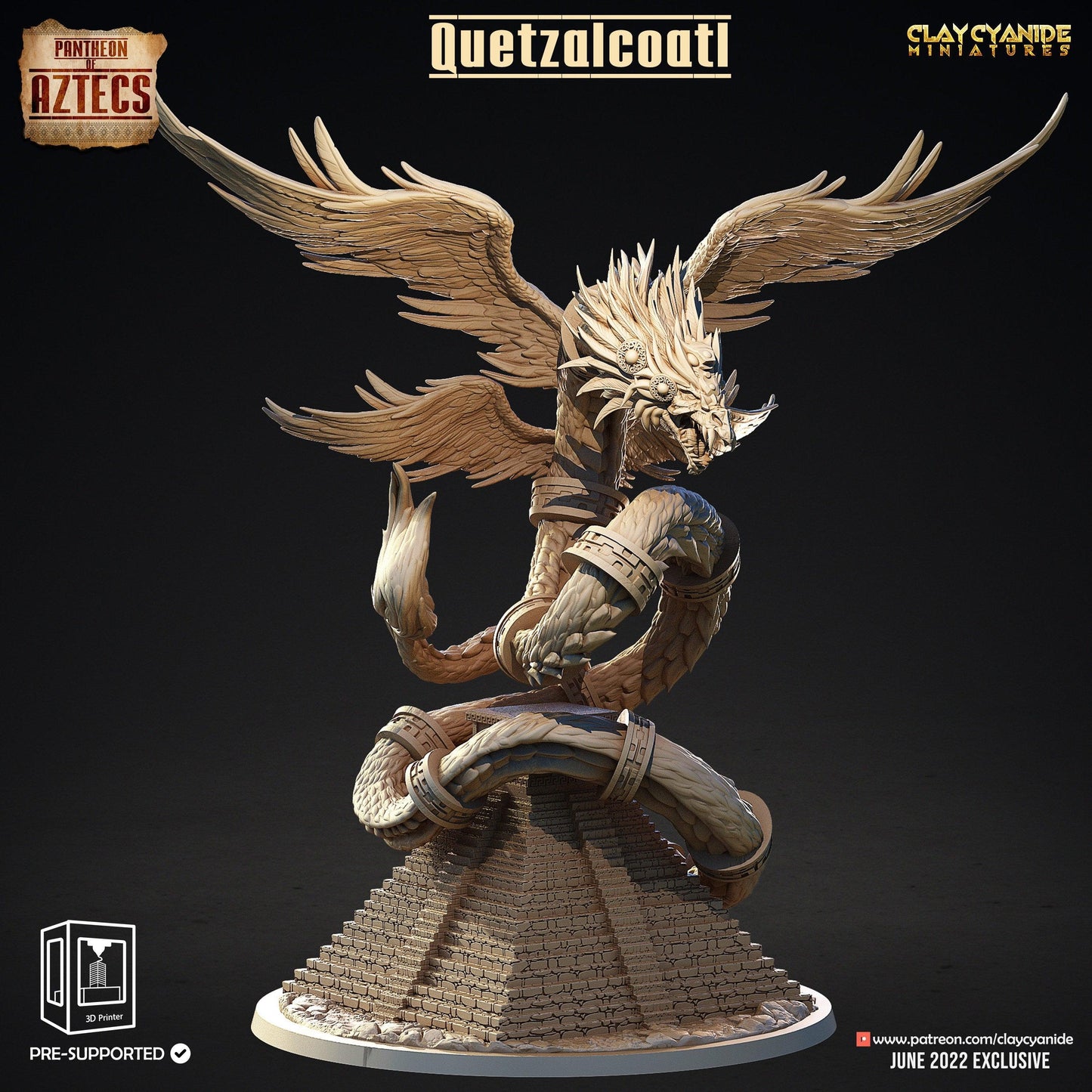 Quetzalcoatl Aztec miniature | Clay Cyanide | Pantheon of Aztecs | DnD Miniature | Dungeons and Dragons, DnD 5e Aztec decor - Plague Miniatures shop for DnD Miniatures