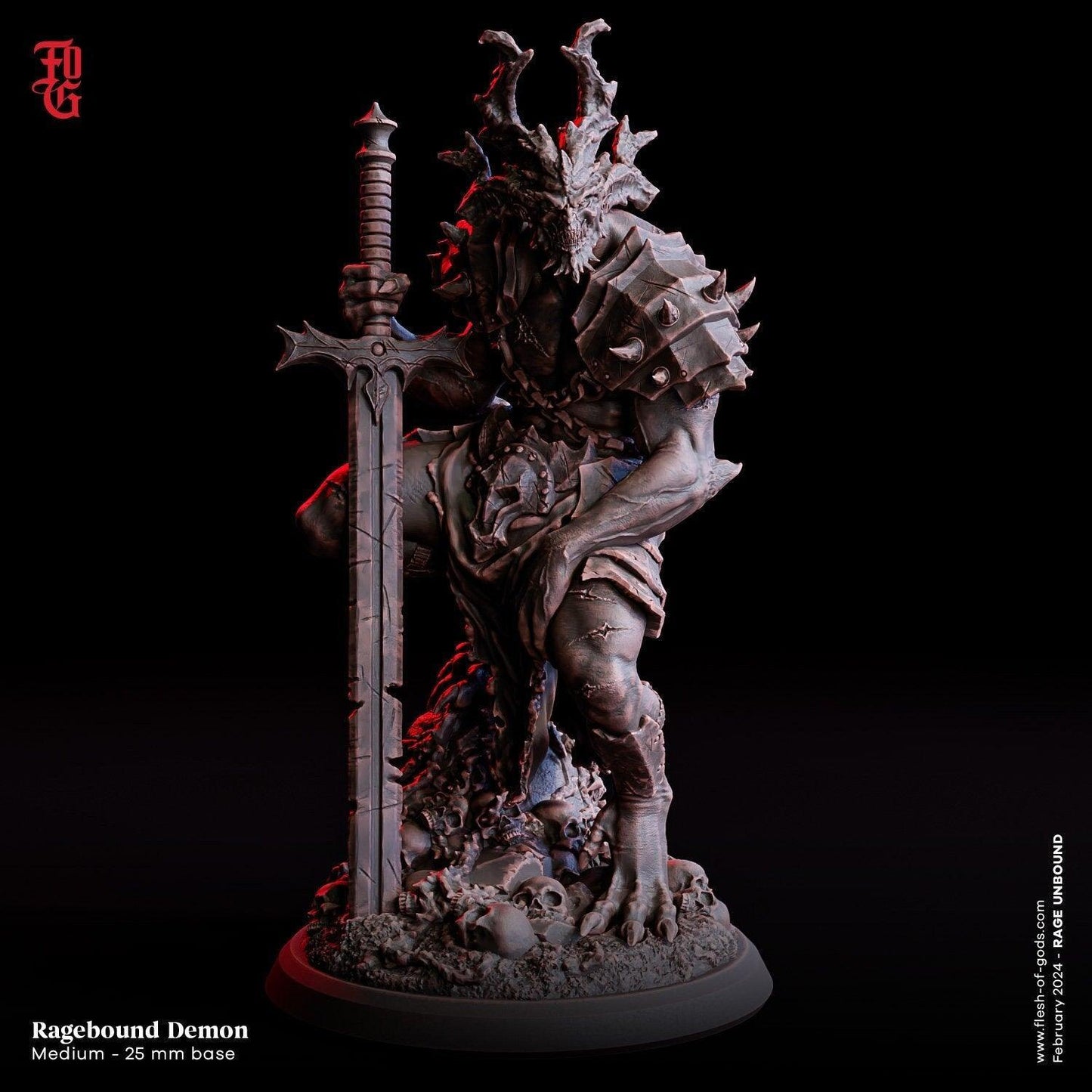 Ragebound Demon Miniature | Fiery Menace from the Abyss for DnD 5e | 32mm Scale or 75mm Scale - Plague Miniatures