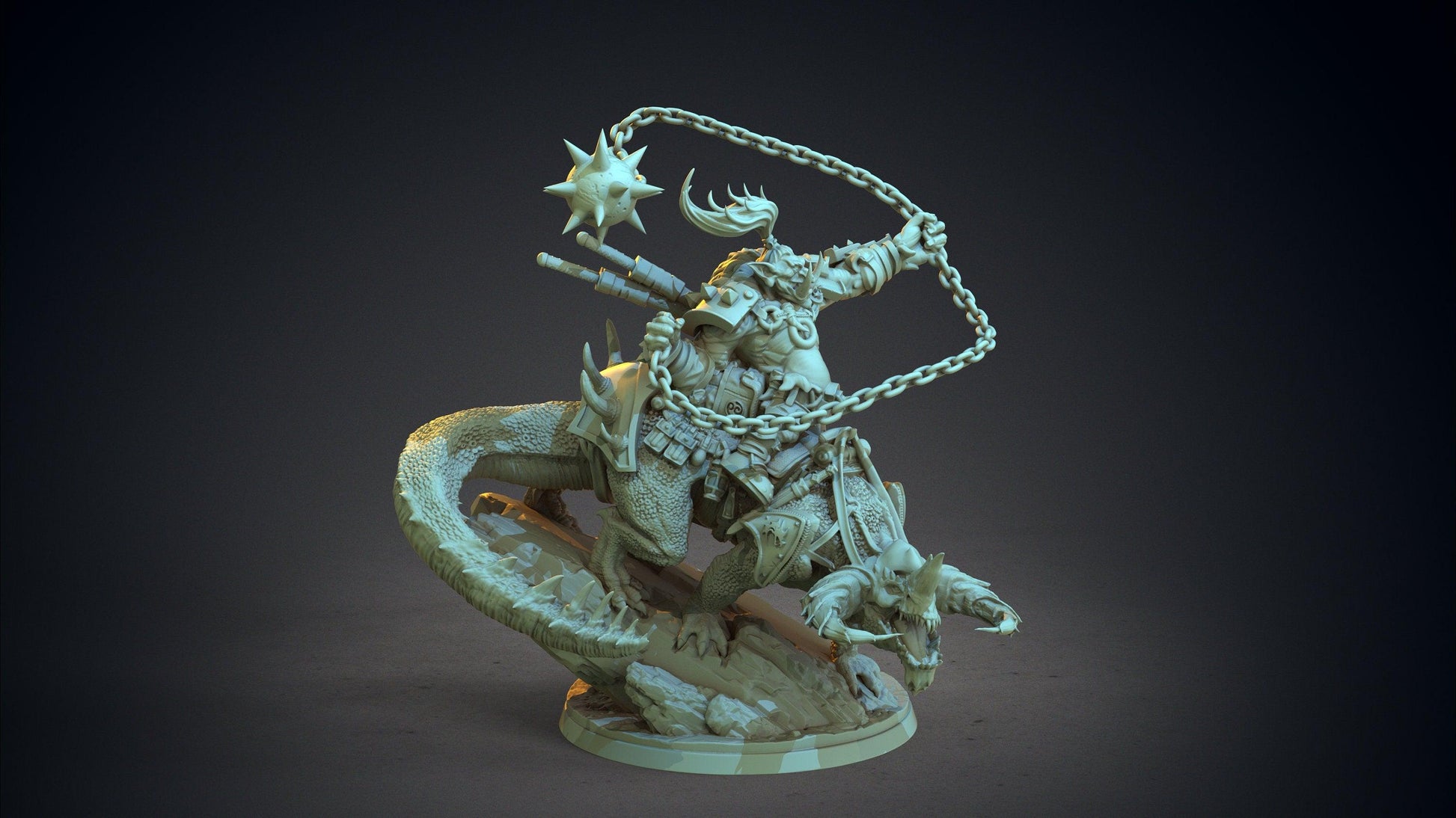 Raizen, Mounted Boss War Troll Miniature | Epic Encounters in Dungeons and Dragons | 32mm Scale - Plague Miniatures shop for DnD Miniatures