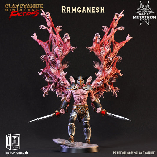 Ramganesh Demon Miniature | Muscular Demon Dual Wielding Swords with Wing-like Appendages | 32mm Scale - Plague Miniatures