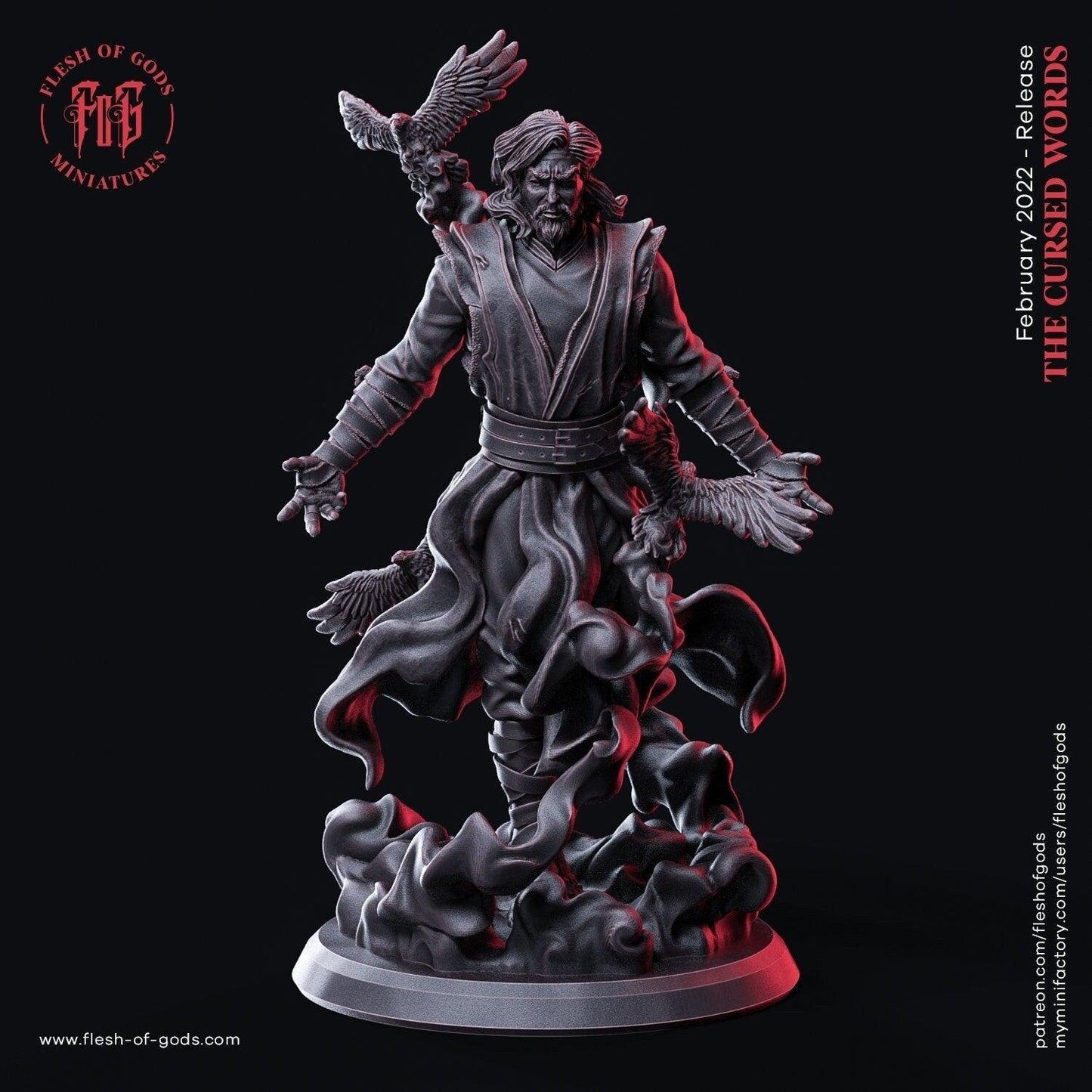 Raven Mage Miniature | Male Human Wizard with Raven Companion | 32mm Scale - Plague Miniatures