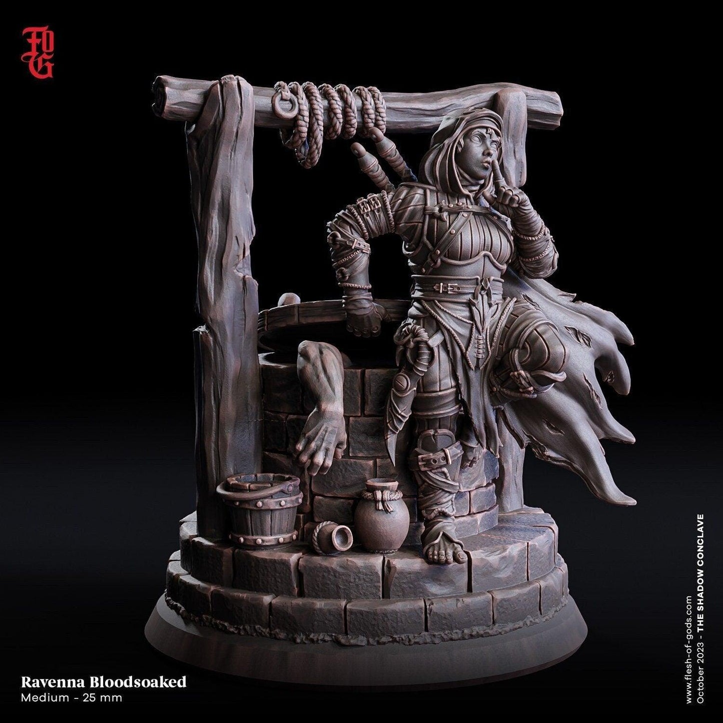 Ravenna Bloodsoaked Female Halfling | Assassin Rogue Miniature for Stealthy Pursuits | 32mm Scale or 75mm Scale - Plague Miniatures
