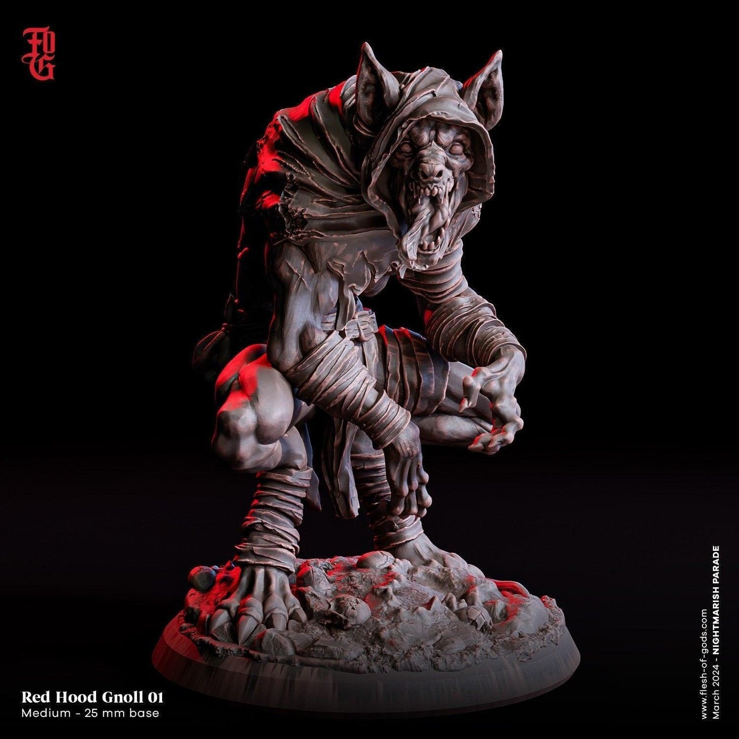 Red Hood Gnoll Miniatures | Hyena Gang Medium Fiend Monsters | 32mm Scale - Plague Miniatures