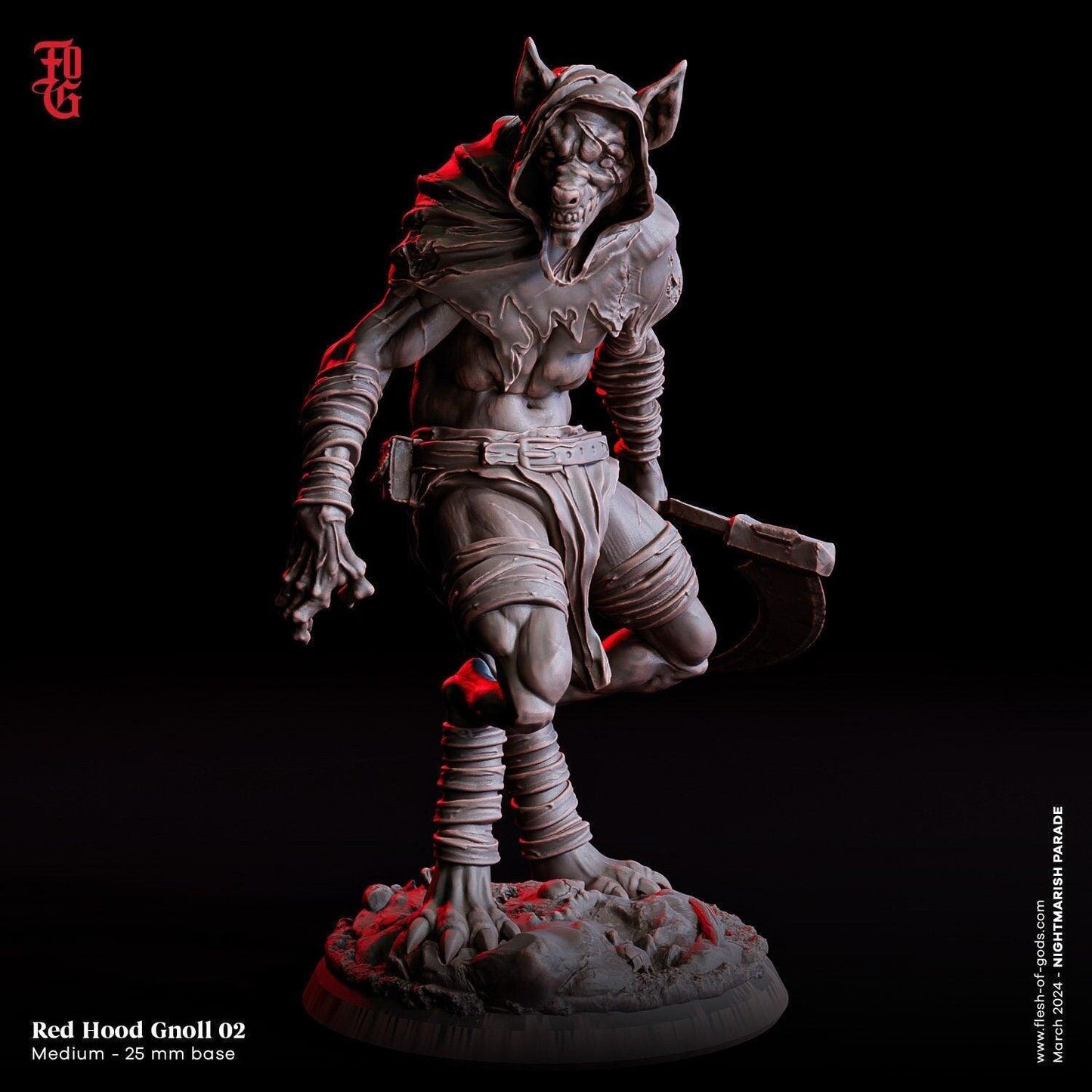 Red Hood Gnoll Miniatures | Hyena Gang Medium Fiend Monsters | 32mm Scale - Plague Miniatures