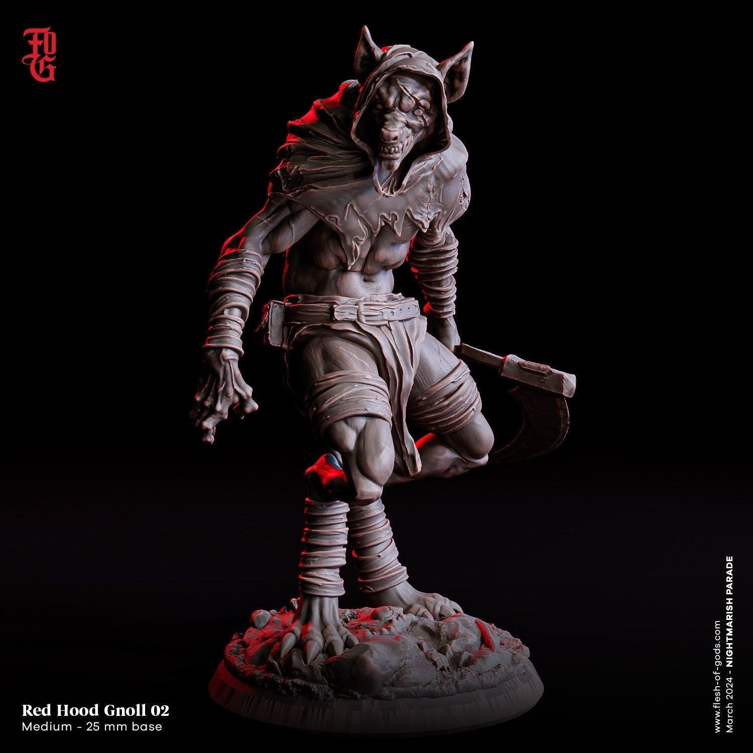 Red Hood Gnoll Miniatures | Hyena Gang Medium Fiend Monsters | 32mm Scale - Plague Miniatures