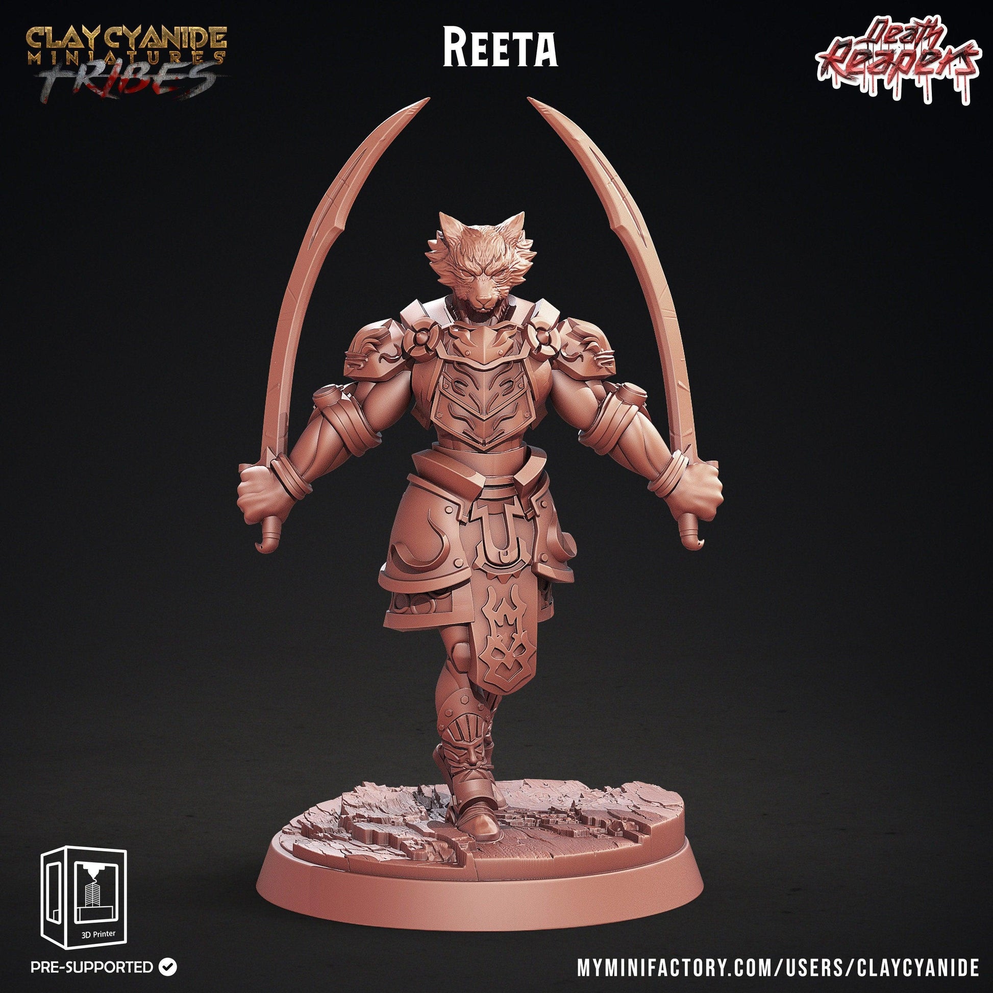 Reeta Vulpin Miniature | Foxfolk Warrior Fighter - Kumiho Fox Hybrid for Tabletop RPGs | 32mm Scale - Plague Miniatures