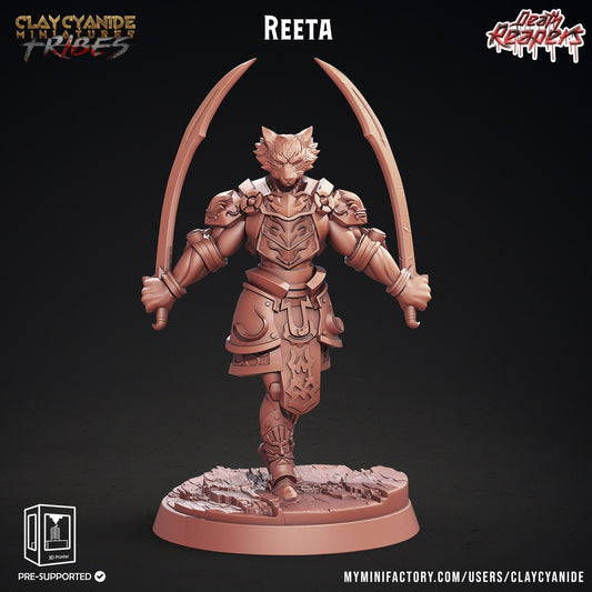 Reeta Vulpin Miniature | Foxfolk Warrior Fighter - Kumiho Fox Hybrid for Tabletop RPGs | 32mm Scale - Plague Miniatures