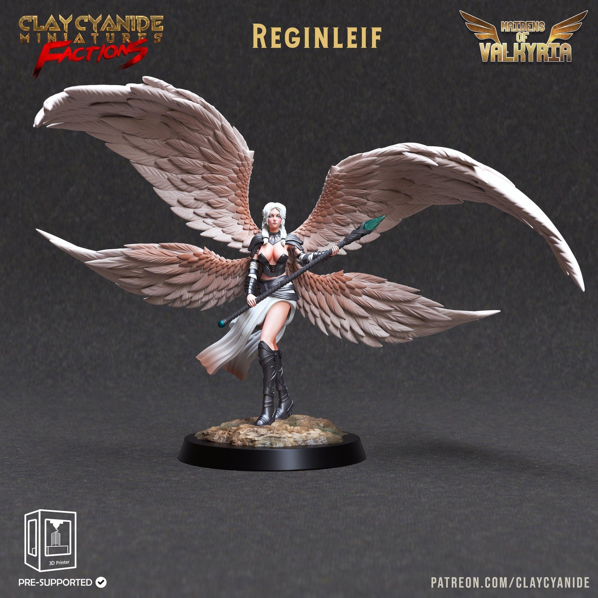 Reginleif Valkyrie Spear Maiden Miniature | Lethal Guardian of the Fallen | 32mm Scale - Plague Miniatures