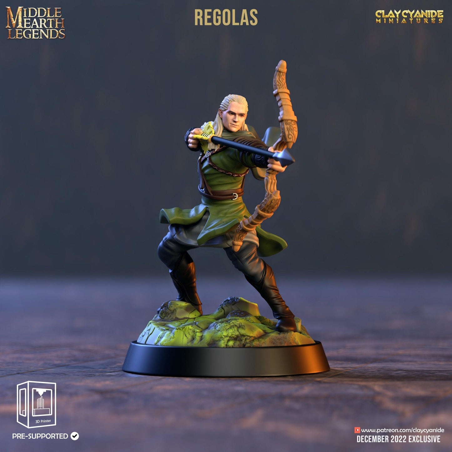 Regolas, the Male Elf Miniature with Bow | A Master Archer for DnD 5e | 32mm Scale - Plague Miniatures