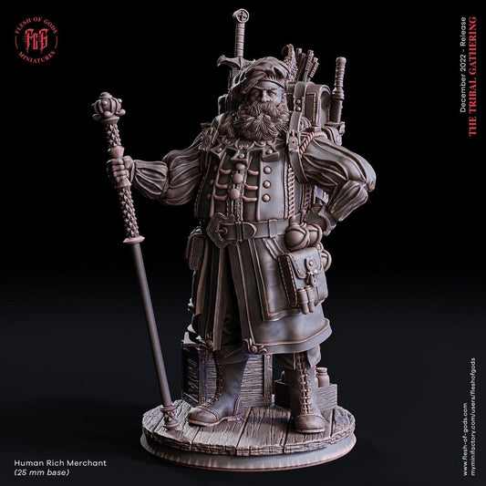 DnD Rich Merchant Miniature Human NPC DnD Merchant | 25mm Base 32mm Scale DnD Miniature Dungeons and Dragons DnD 5e Wanderer Salesperson - Plague Miniatures shop for DnD Miniatures