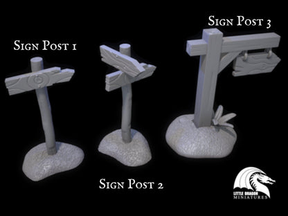 Road Sign Miniatures Terrain - 32mm Scale | Tabletop Gaming Accessories - Plague Miniatures