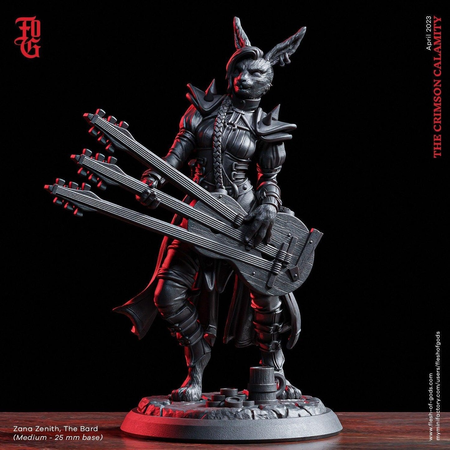 Robb Moon, Harengon Bard Miniature | Harmonious Harengon in DnD Adventures | 32mm Scale or 75mm Scale - Plague Miniatures