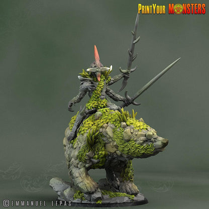 Rock Bear & Champion Rock Soldier Miniature Set | Stony Companions in Battle - Plague Miniatures