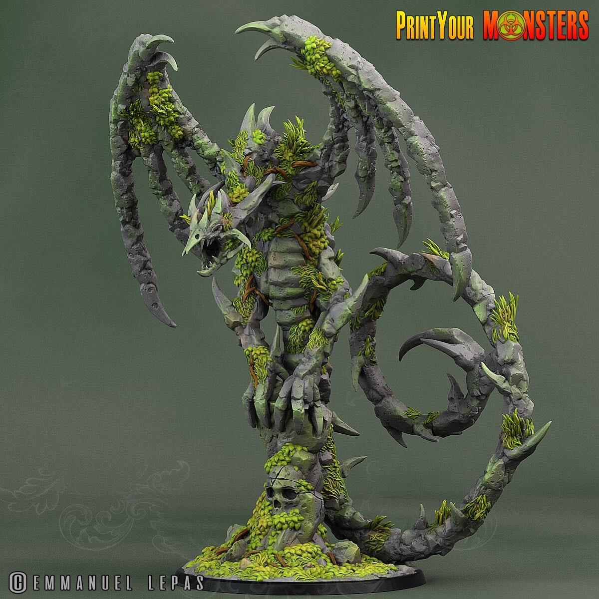 Rock Dragon Miniature | Stone-Born Monster Perched on Skull Rock - Plague Miniatures