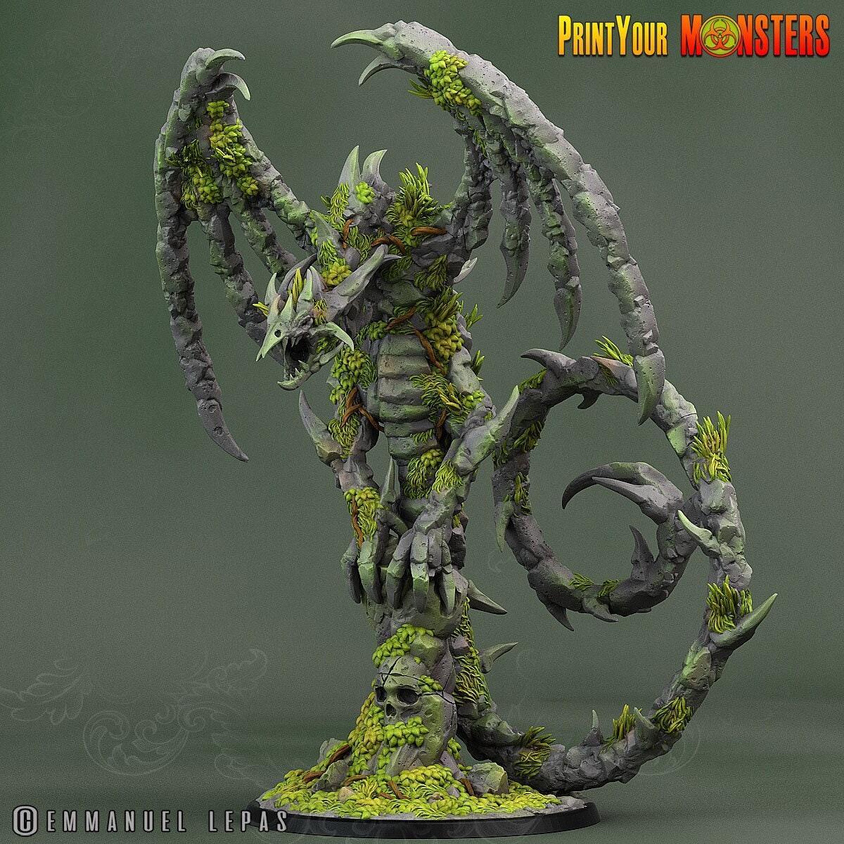 Rock Dragon Miniature | Stone-Born Monster Perched on Skull Rock - Plague Miniatures