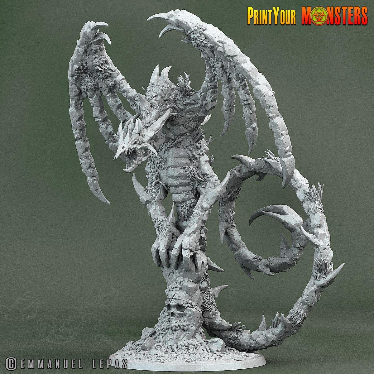 Rock Dragon Miniature | Stone-Born Monster Perched on Skull Rock - Plague Miniatures