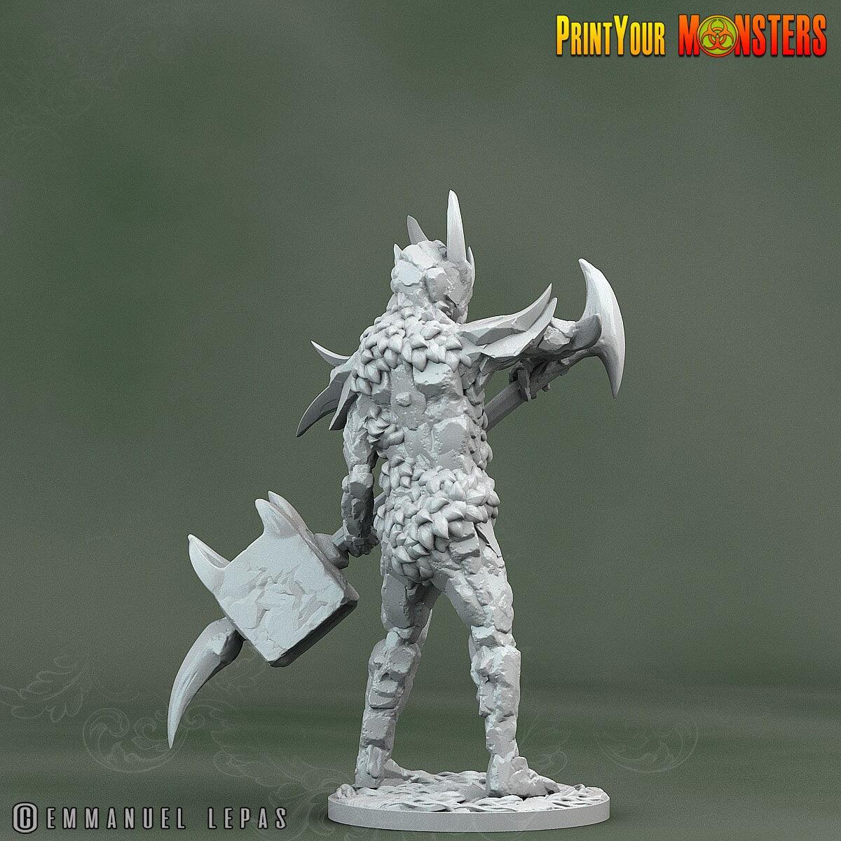 Rock Soldier with Hammer Miniature | Stone Guardian Forged in Battle - Plague Miniatures