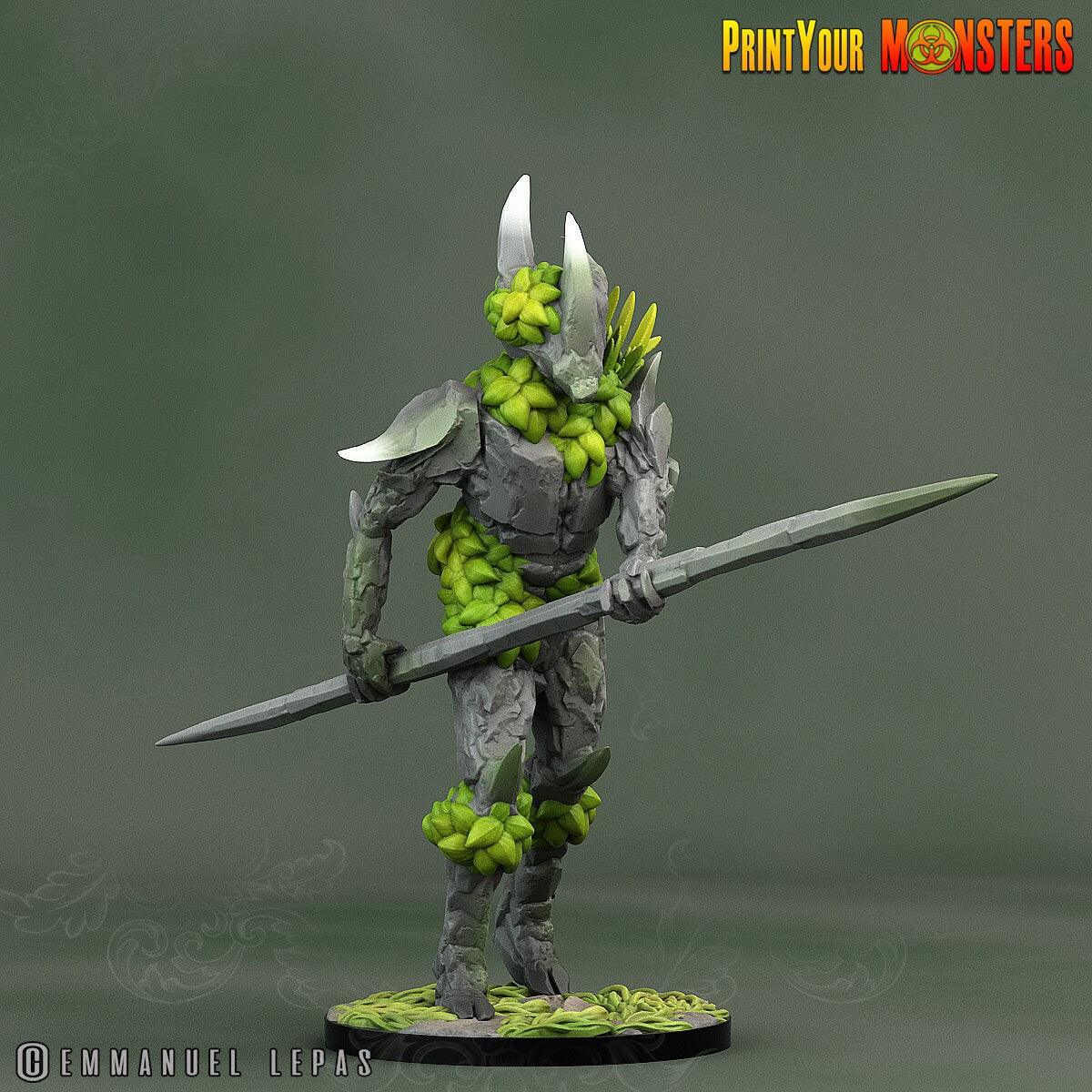 Rock Soldier with Lance Miniature | Stone Guardian Defender - Plague Miniatures