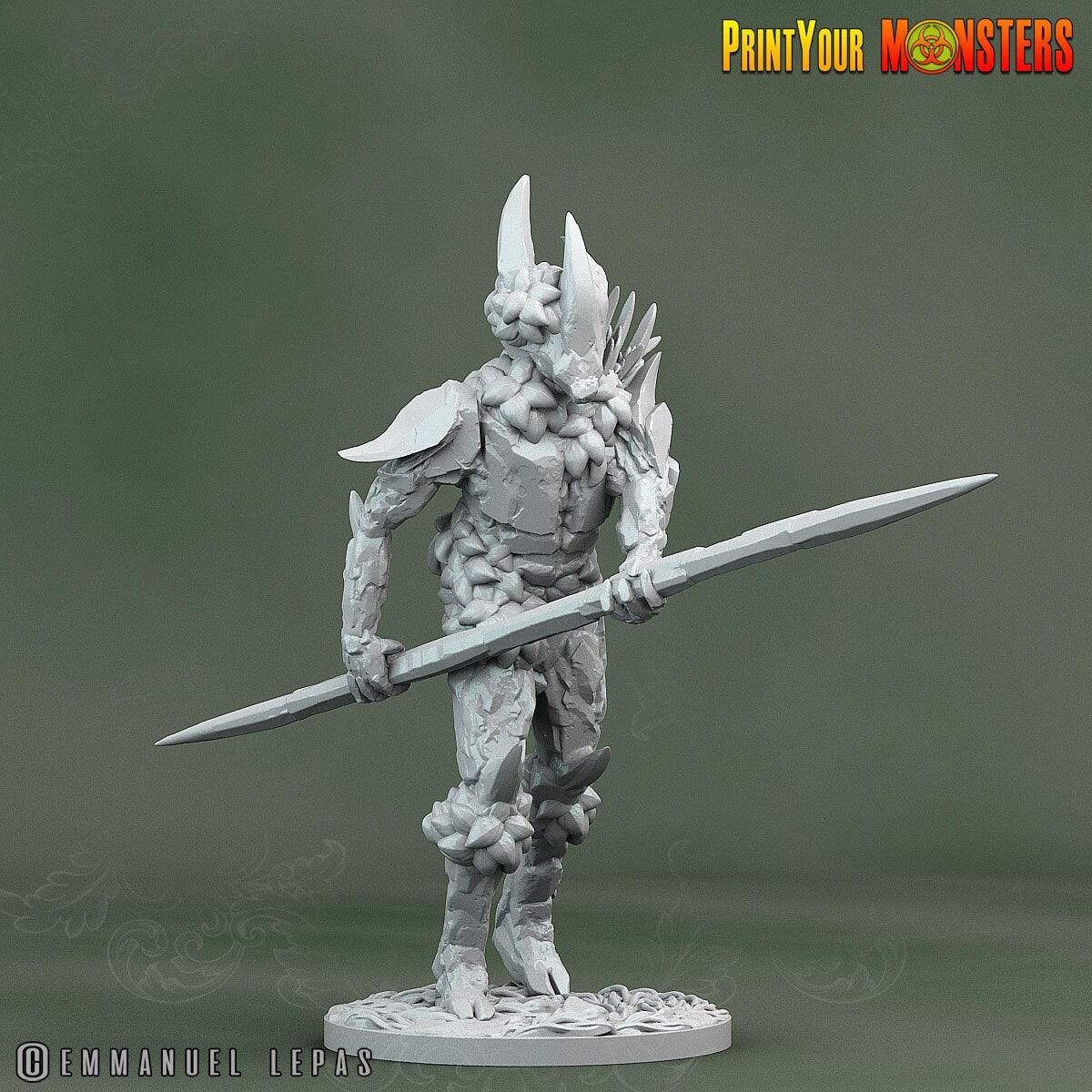 Rock Soldier with Lance Miniature | Stone Guardian Defender - Plague Miniatures