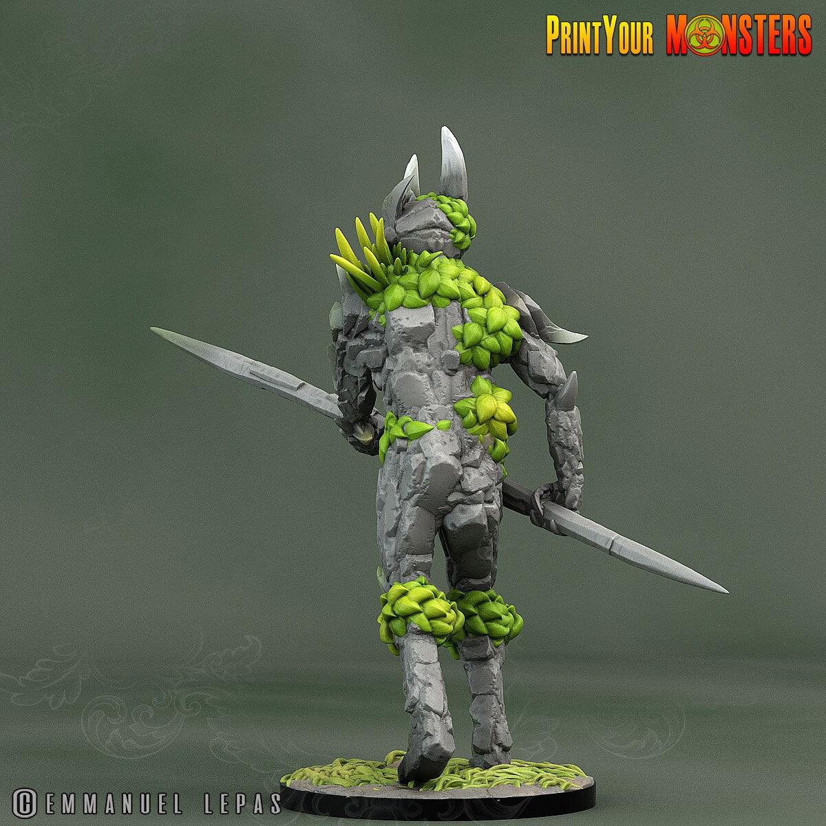 Rock Soldier with Lance Miniature | Stone Guardian Defender - Plague Miniatures