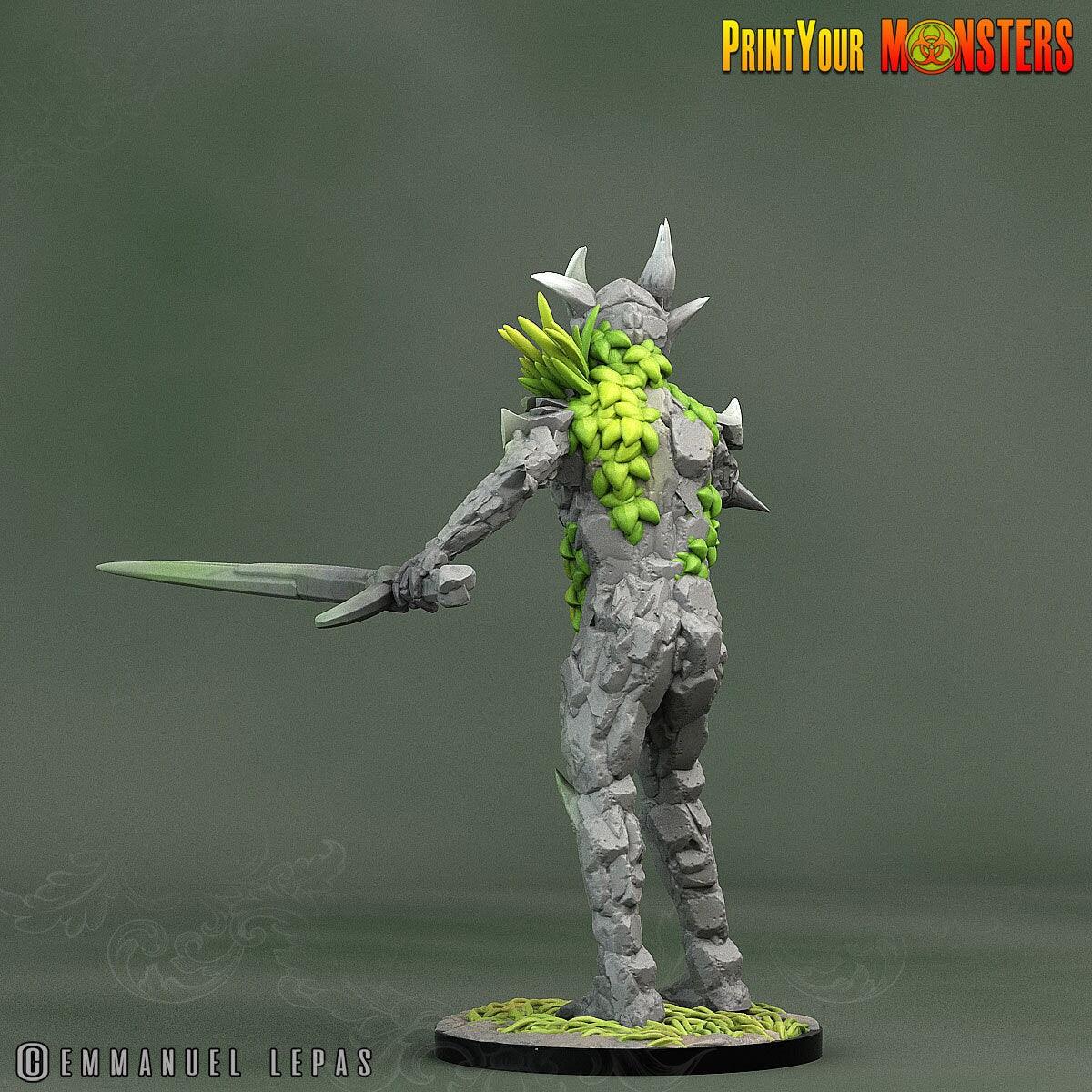 Rock Soldier with Sword Miniature | Stone Guardian Sentinel - Plague Miniatures