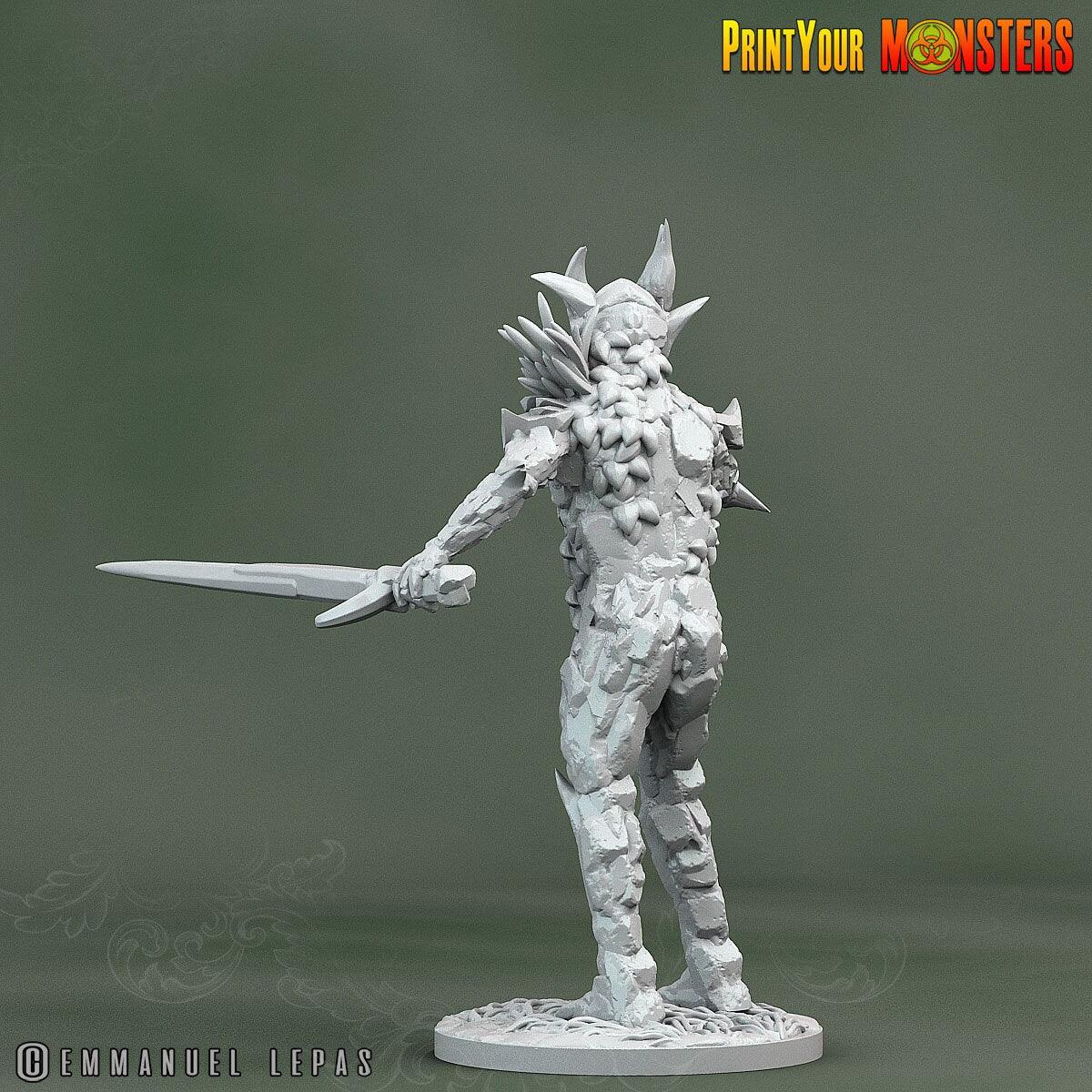 Rock Soldier with Sword Miniature | Stone Guardian Sentinel - Plague Miniatures