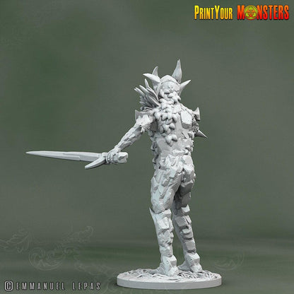 Rock Soldier with Sword Miniature | Stone Guardian Sentinel - Plague Miniatures