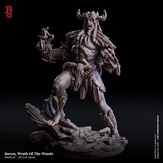 Shaman Barbarian Miniature | 25mm Base 32mm Scale | DnD Miniature Dungeons and Dragons DnD 5e Warrior Fighter DnD Shaman DnD Barbarian - Plague Miniatures shop for DnD Miniatures