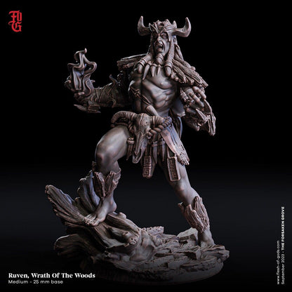 Ruven, Wrath of the Woods Miniature | Shaman Barbarian for DnD Adventures | 32mm Scale - Plague Miniatures
