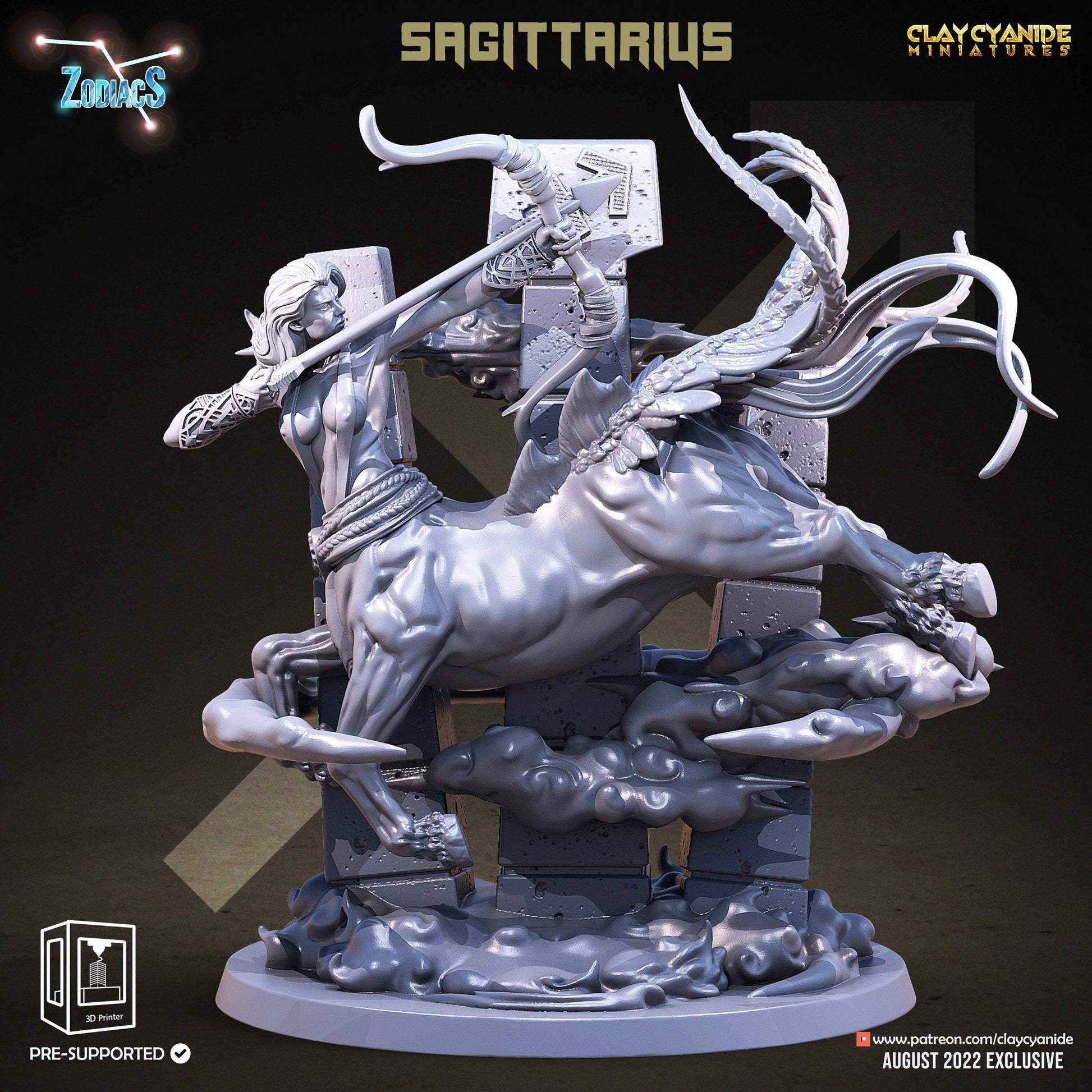 Sagittarius Miniature | Clay Cyanide | Zodiac miniature | Tabletop Gaming | DnD Miniature | Dungeons and Dragons | zodiac gifts decor - Plague Miniatures shop for DnD Miniatures