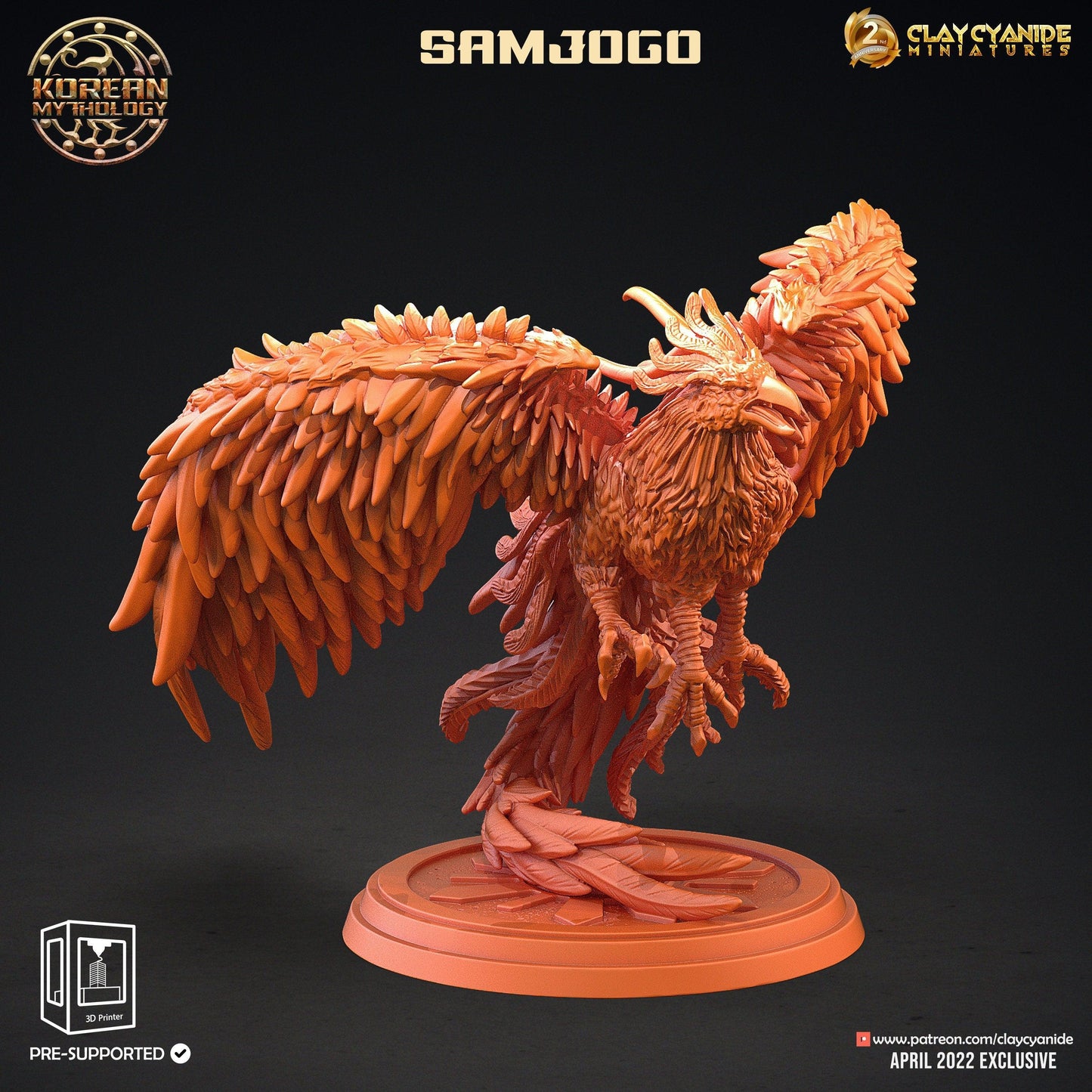 Samjogo miniature | Clay Cyanide | Korean Mythology | Tabletop Gaming | DnD Miniature | Dungeons and Dragons | three legged crow miniatures - Plague Miniatures shop for DnD Miniatures