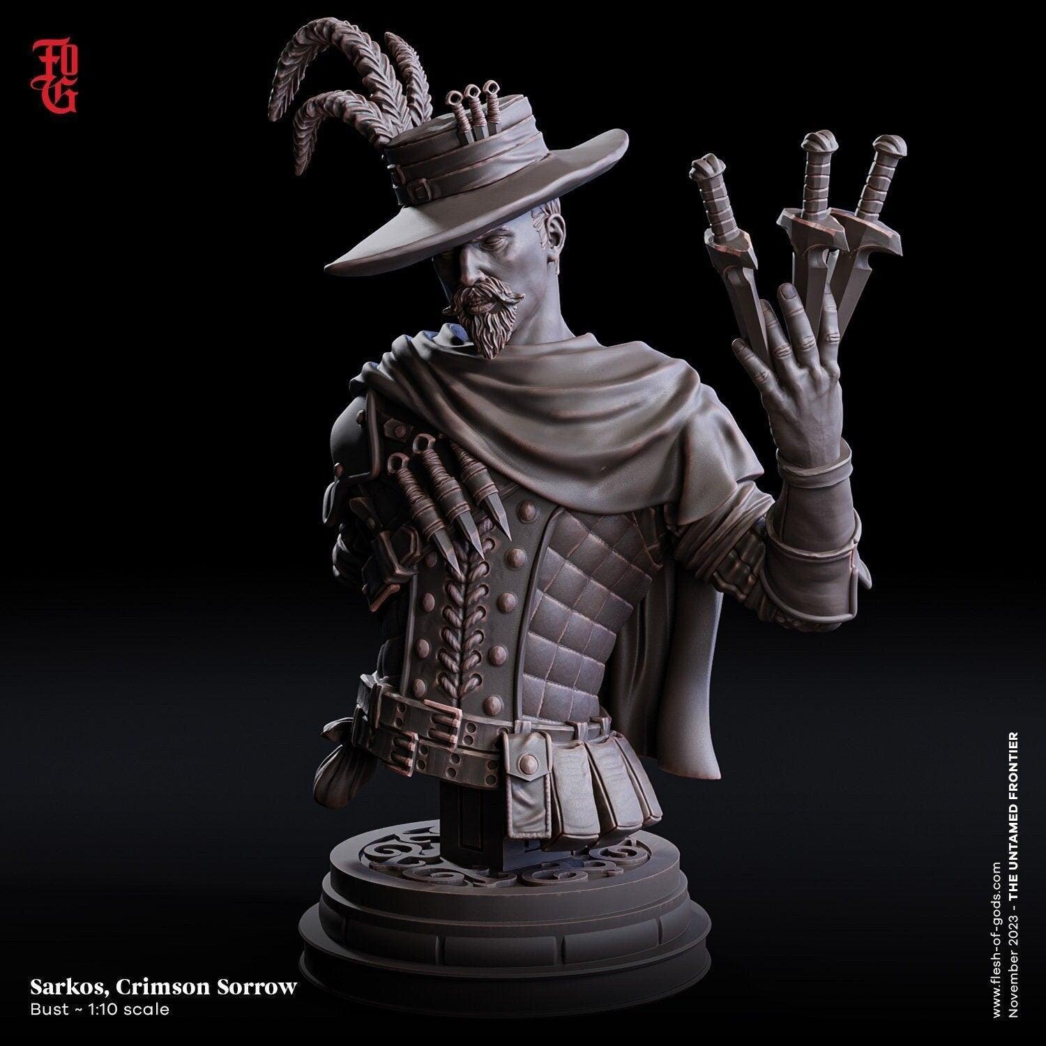Sarkos, the Crimson Sorrow | Outlaw Bust Display for Wild West Decor - Plague Miniatures