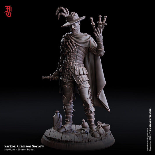 Sarkos, the Crimson Sorrow | Outlaw Cowboy Wild West Miniature for DnD 5e | 32mm Scale or 75mm Scale - Plague Miniatures