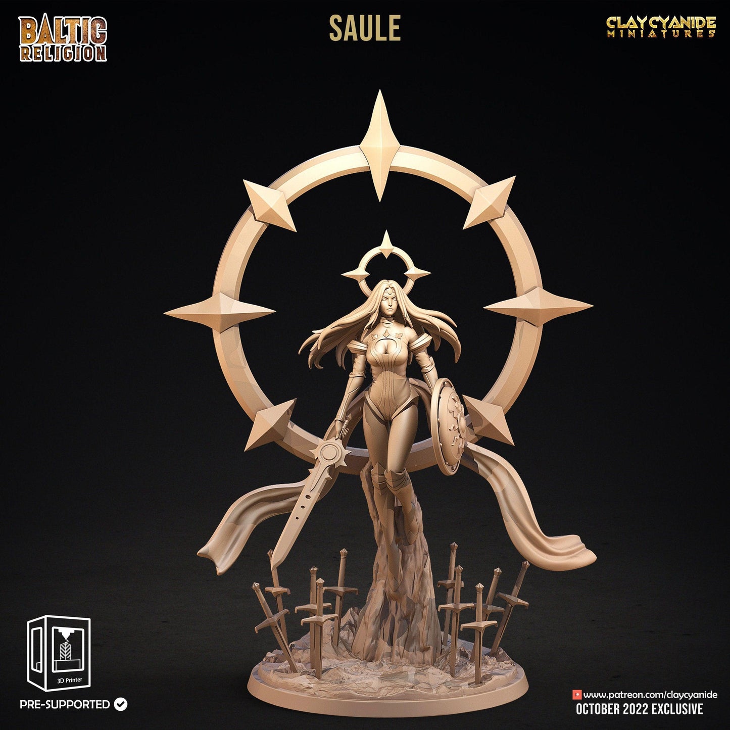 Saule Sun Goddess Miniature | Radiant Guardian of Life | 32mm Scale - Plague Miniatures