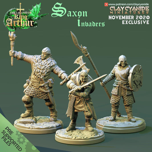 Saxon Invader Miniatures Set | Warriors with Axe, Sword, and Pike for Tabletop Wargaming | 32mm Scale - Plague Miniatures