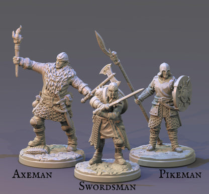 Saxon Invader Miniatures Set | Warriors with Axe, Sword, and Pike for Tabletop Wargaming | 32mm Scale - Plague Miniatures