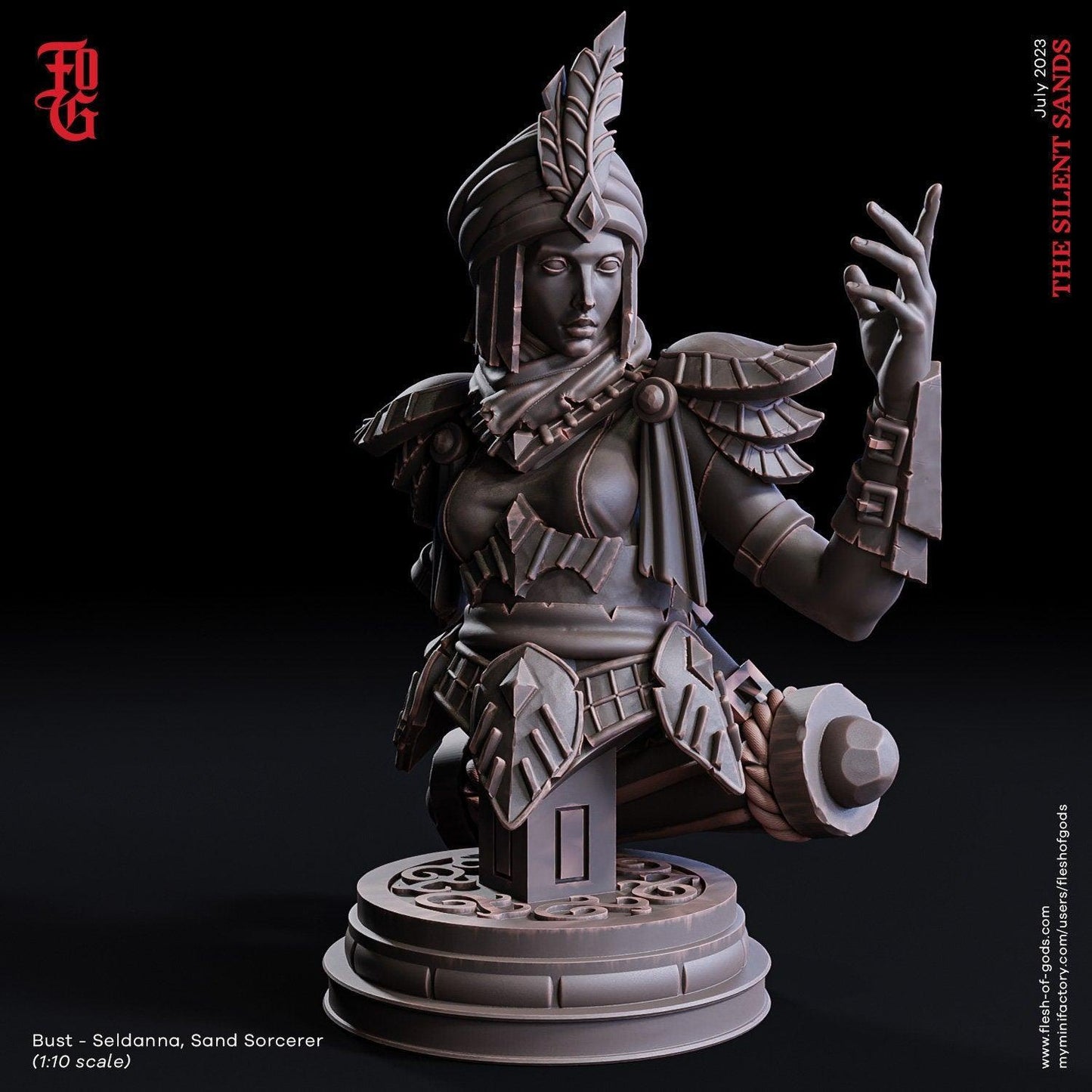 Seldanna, Female Sand Sorcerer Miniature | Mastering Sandborn Sorcery in DnD | 32mm Scale or 75mm Scale - Plague Miniatures